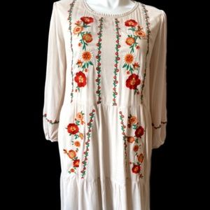 Savanna Jane bohemian dress tan with embroidered flowers